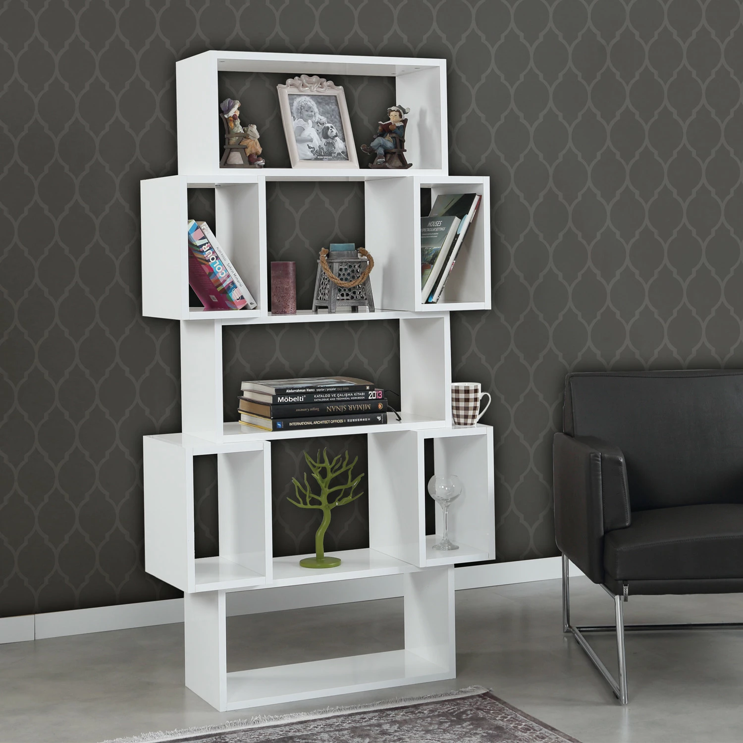 Polica za knjige Box, Hanah Home, sijajno bela