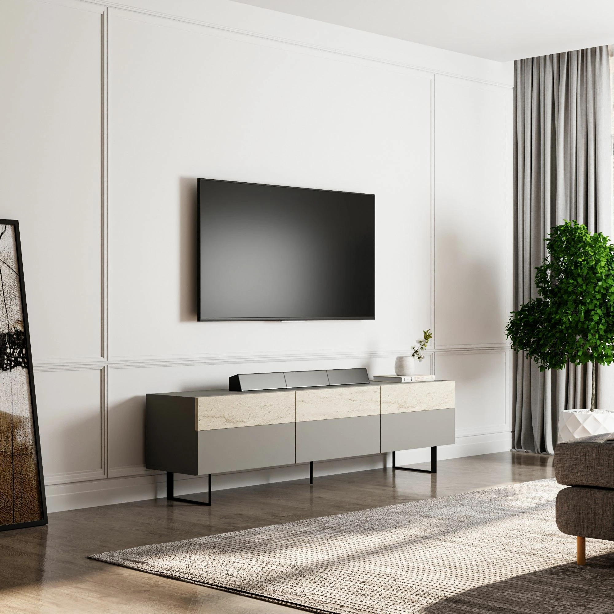 Komoda za TV, siva, travertin Skye Decor