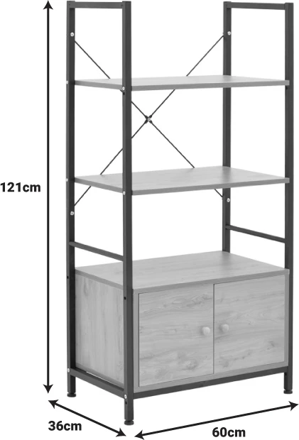 Stojalo s policami in omarico Kuili, črna kovina, MDF orehov odtenek, 60x36x121 cm