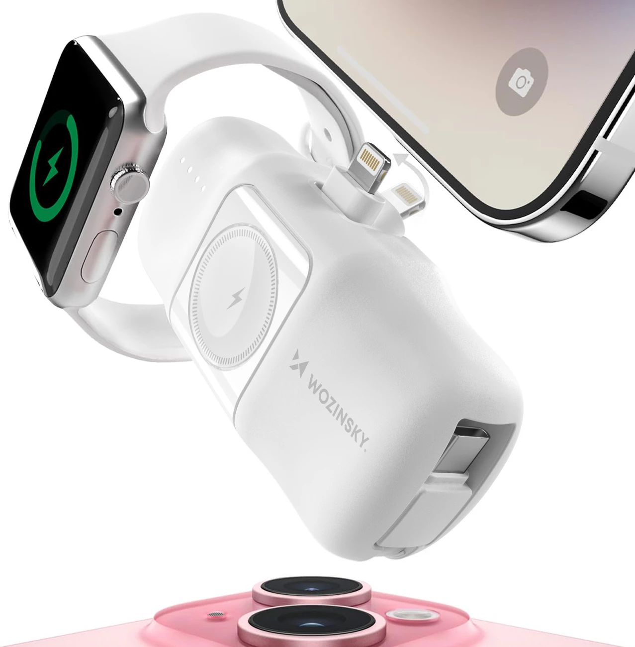 Powerbank 5000 mAh, 15 W, Lightning, USB-C, polnilec za Apple Watch, Wozinsky WF16-YLS, bel
