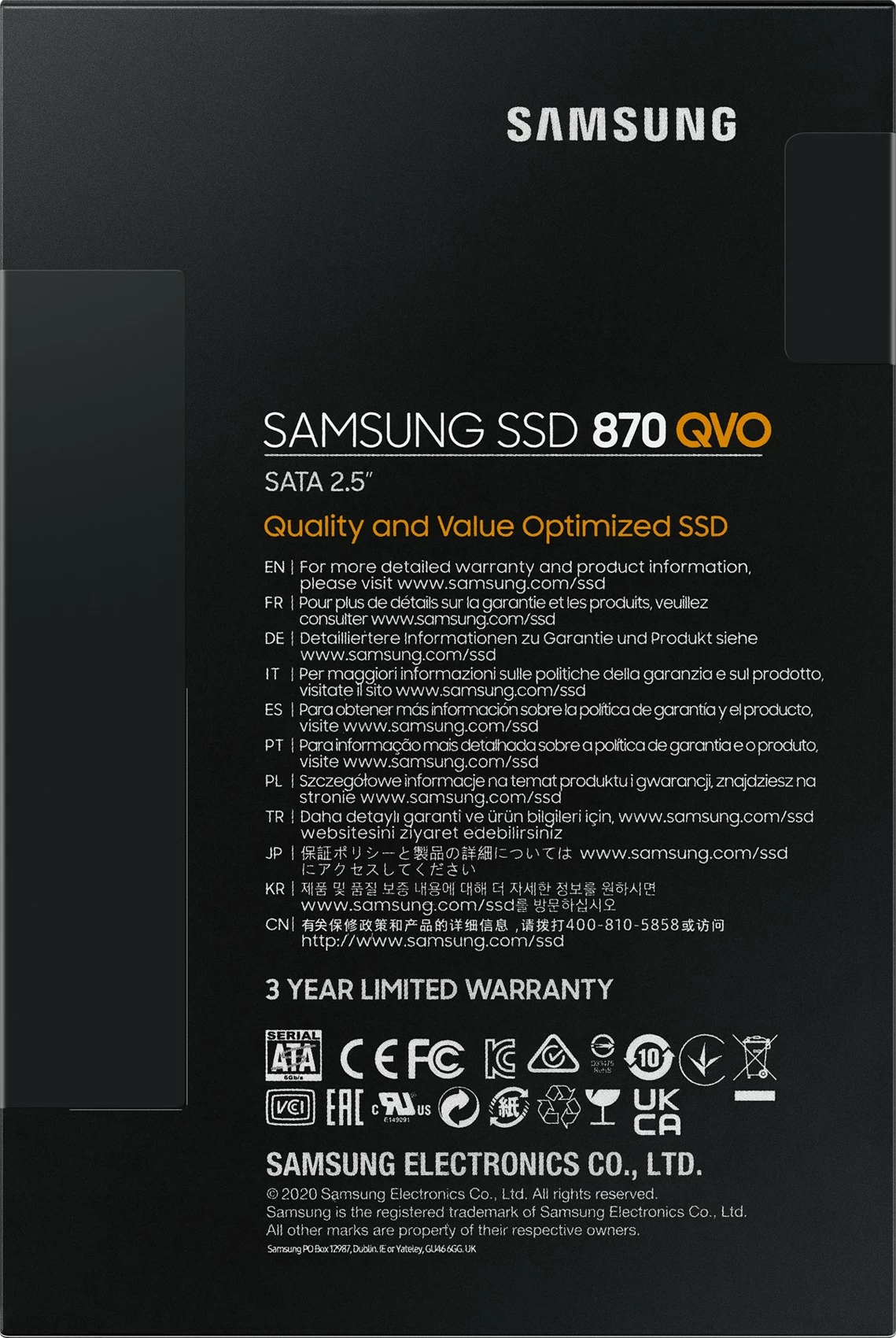 SSD 1 TB, 2,5", 560 MB/s, 6 Gbit/s, Samsung 870 QVO