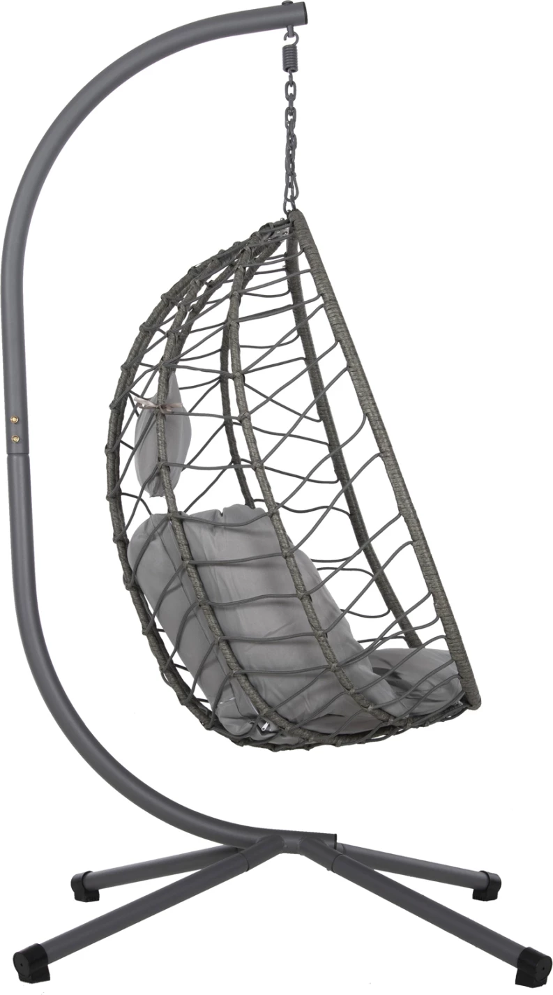 Viseče gnezdo MILLIE FH5997.10 kovinska osnova-sintetični ratan in blazine v sivi barvi 90x75x190Hcm