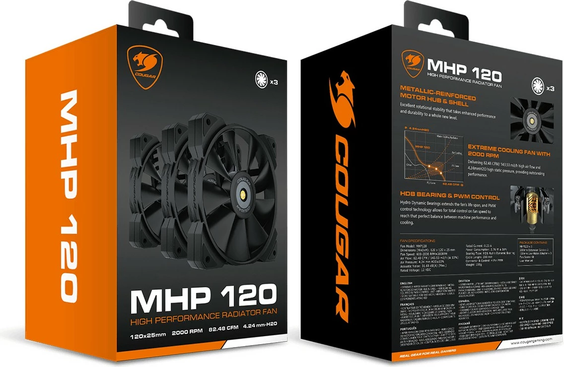 Ventilator ohišja Cougar MHP 120, 120 mm, 3 kosa, črn