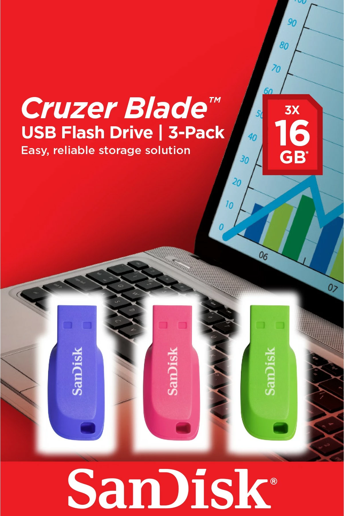 USB ključek Sandisk Cruzer Blade, večbarven