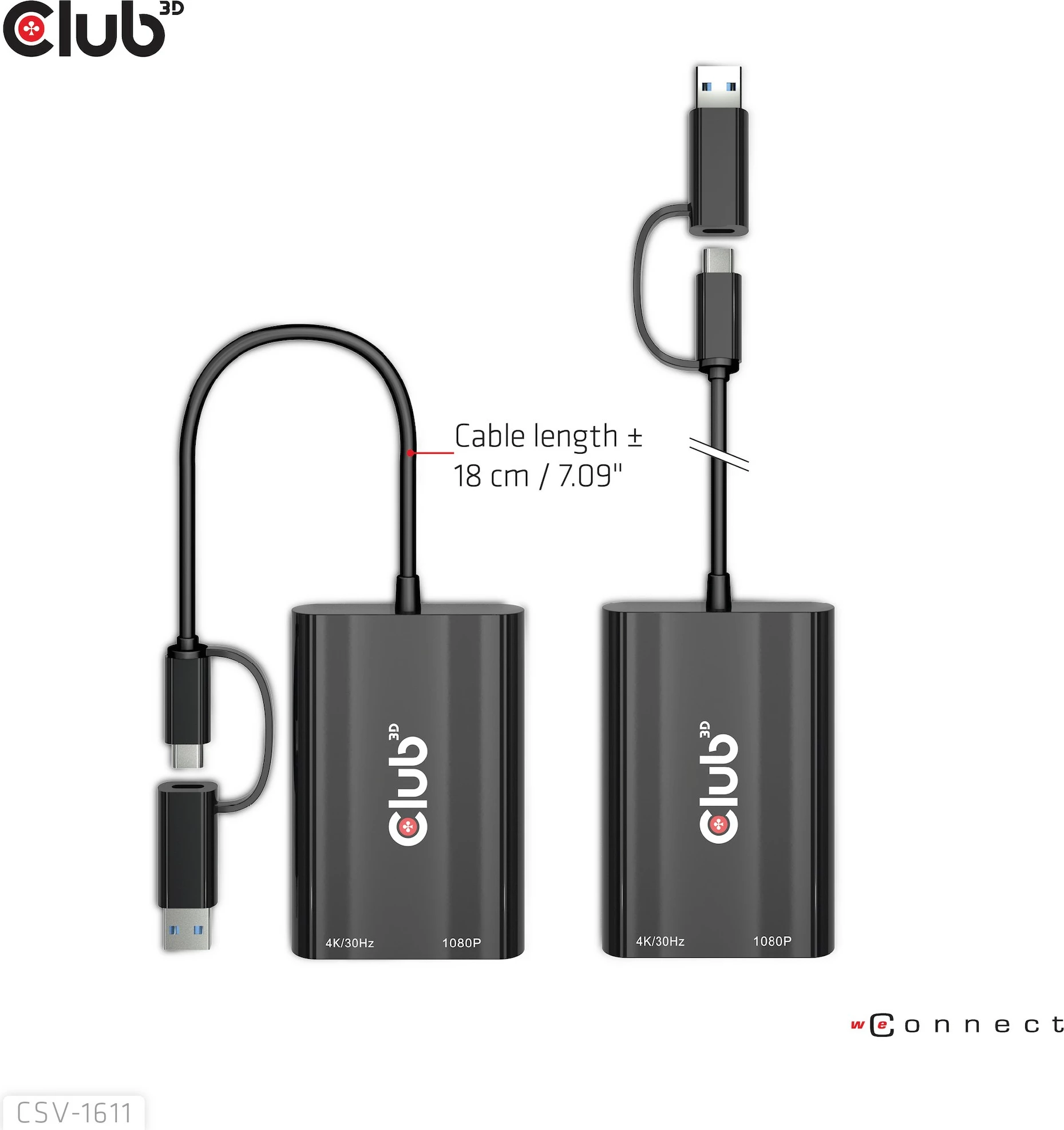 Adapter za USB Type-C/A na HDMI/VGA, 4K, črn - Club3D