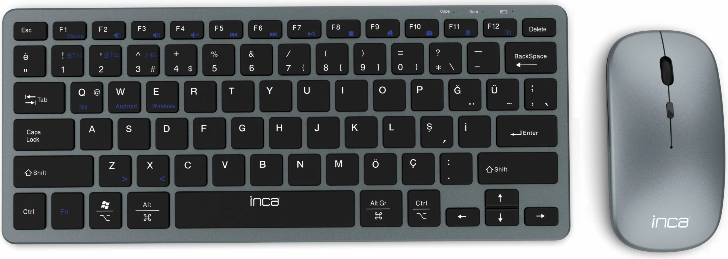 Set brezžične tipkovnice in miške Inca IBK-572BT, Bluetooth 3.0/5.0, črn