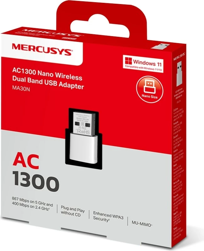 Brezžična USB kartica za omrežje Mercusys MA30N, bela