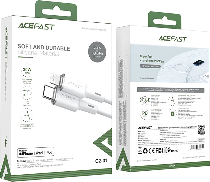 Kabel USB Type-C na Lightning, 1,2 m, 30 W, črn Acefast C2-01