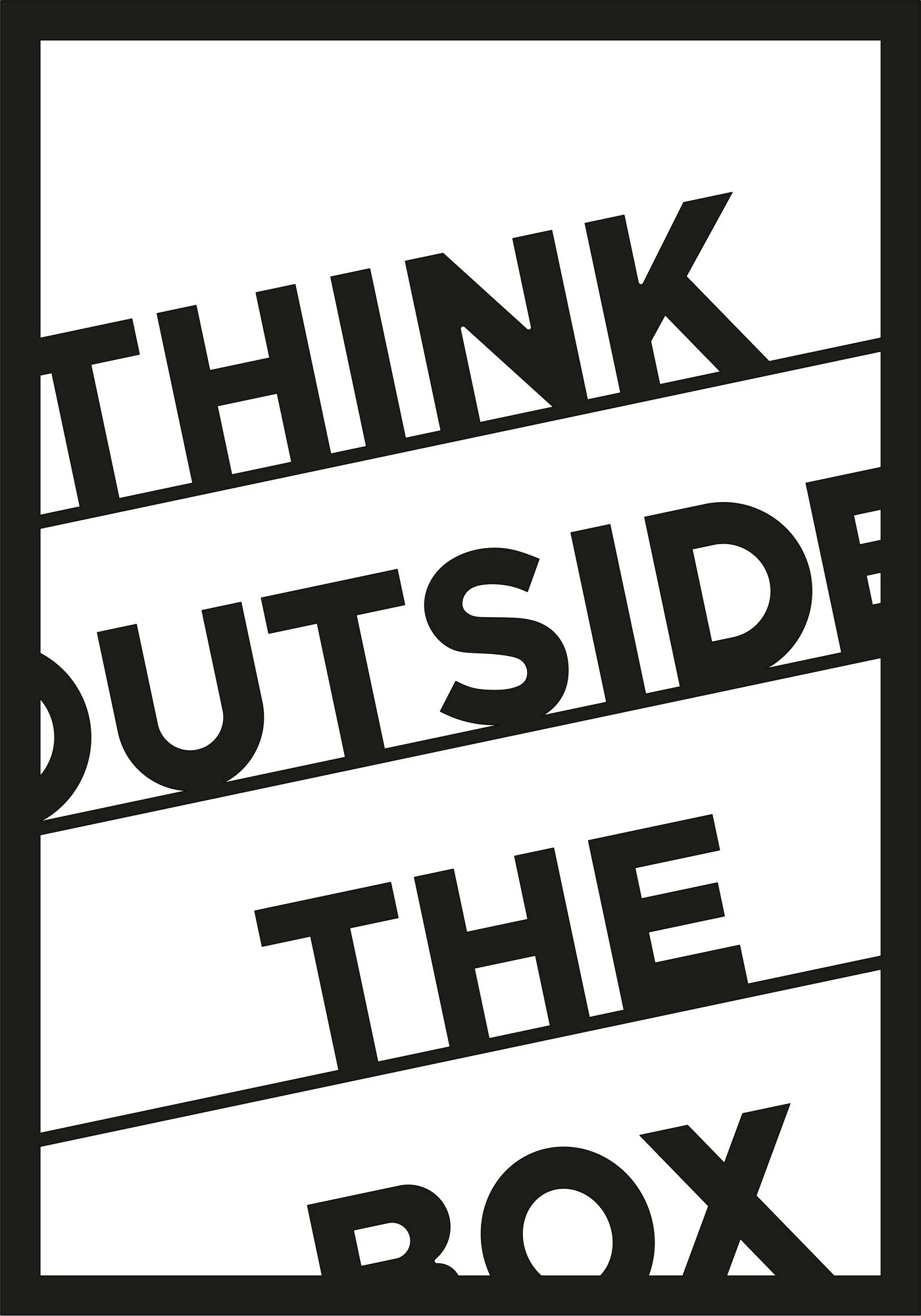 Kovinski stenski dekor Think Outside The Box, črn, 35 x 50 cm