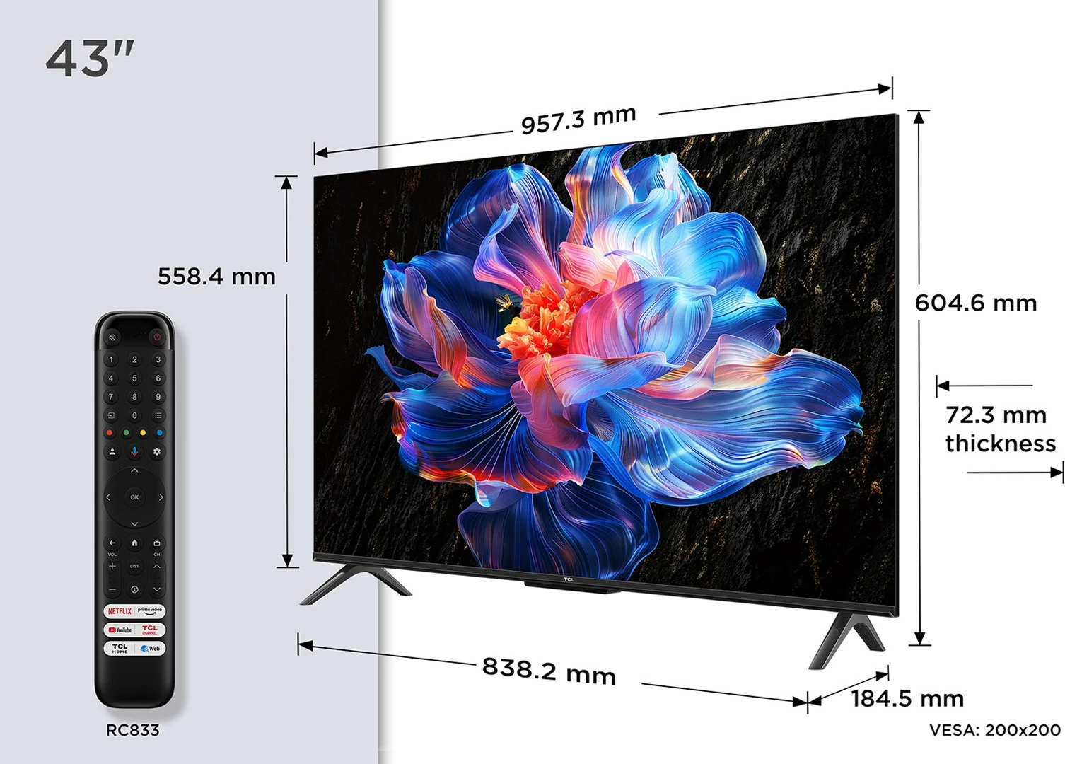 Pametni televizor 43'' 4K Ultra HD, Wi‑Fi, kovinski — TCL 43V6C