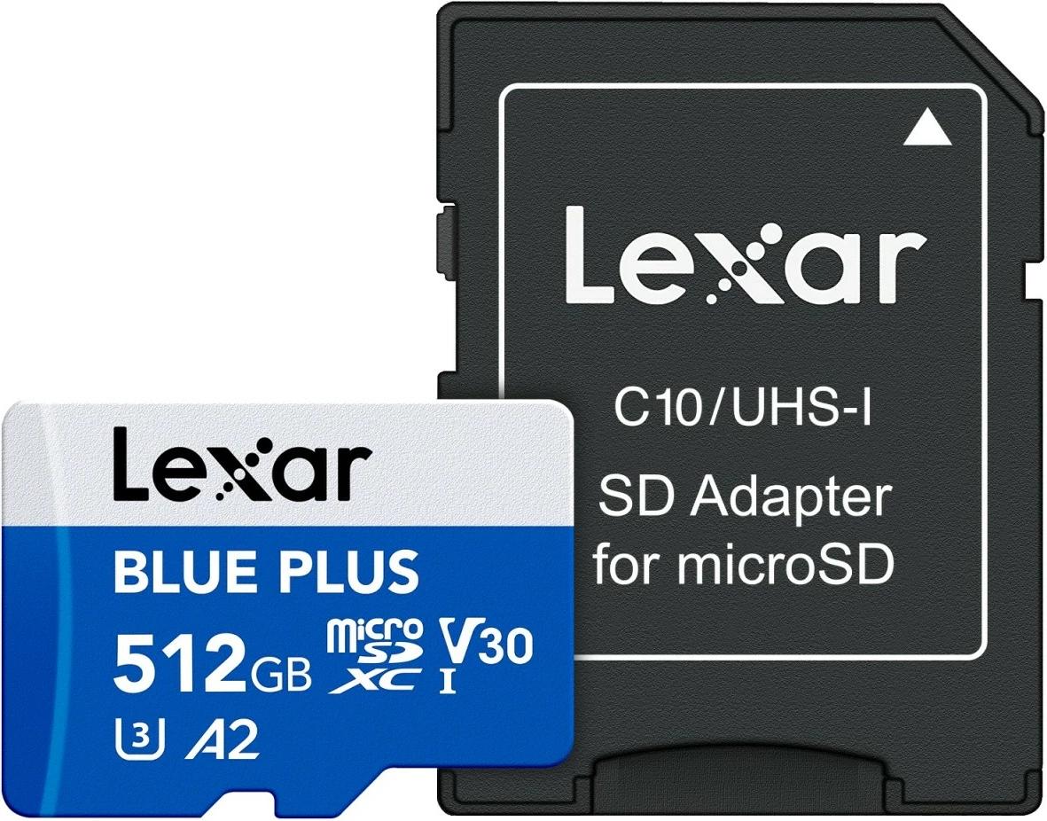 Pomnilniška kartica microSD Lexar Blue Plus (LMSBLPL512G-BNANG), 512 GB, UHS-I C10 A2 U3 V30, 170 MB/s, z SD adapterjem, modra