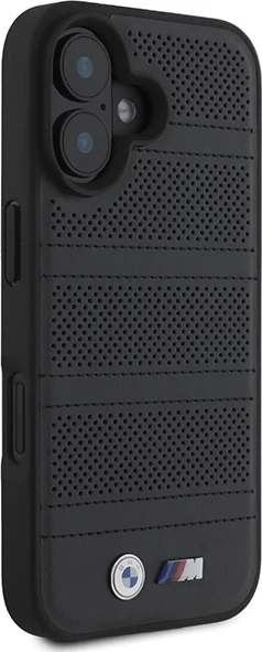 Perforiran in šivan ovitek za telefon BMW M, MagSafe, za iPhone 16, črn