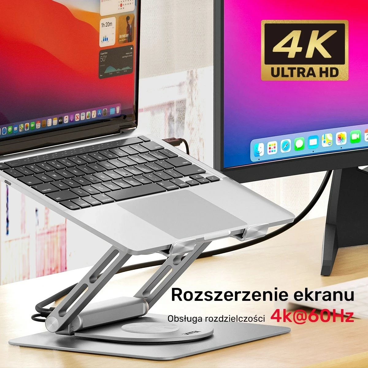 Stojalo za prenosnik Unitek USB-C HDMI 4K PD 100W, srebrno