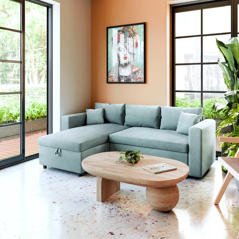 Kotna raztegljiva sedežna garnitura, obojestranska, mint zelena, 225x148x81 cm