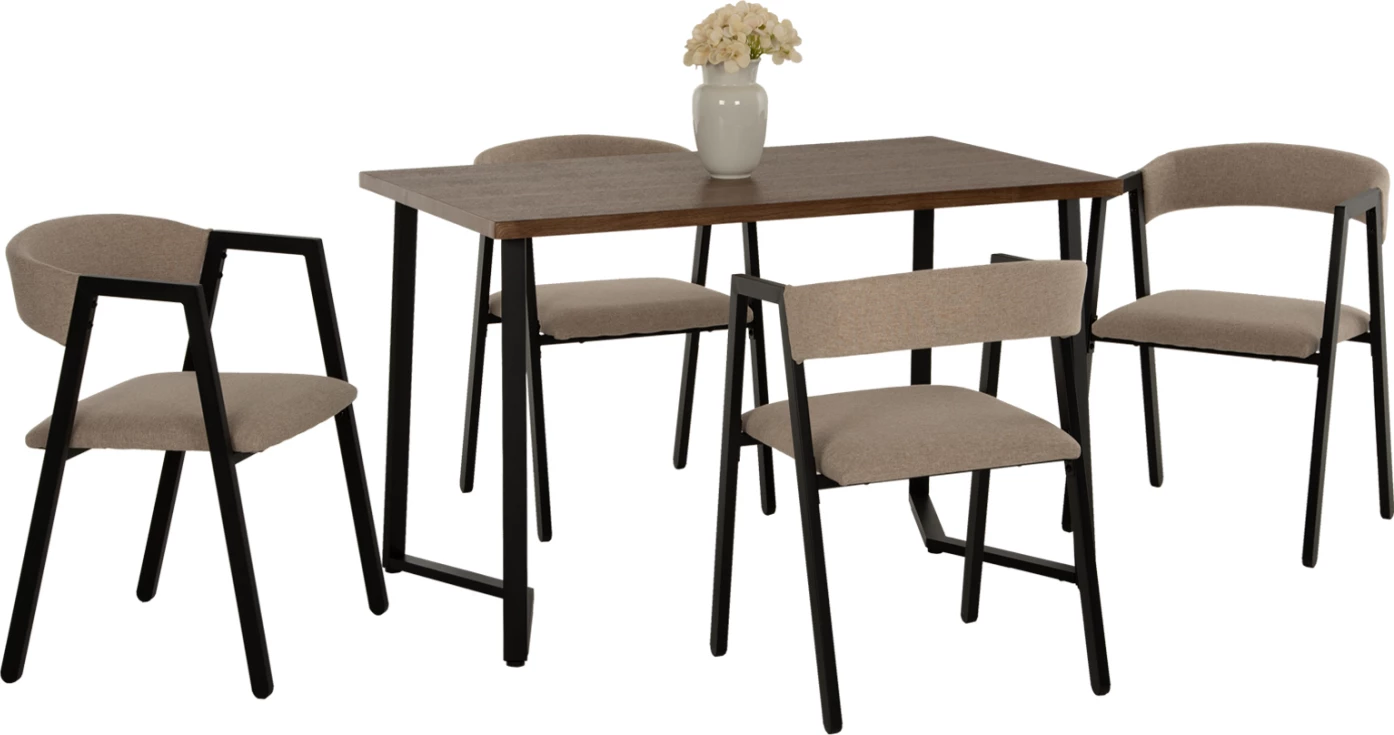 Jedilni set JAY 5 kosov FH9529.02 orehova barva miza-bež tkanina stoli 120x70x76H cm