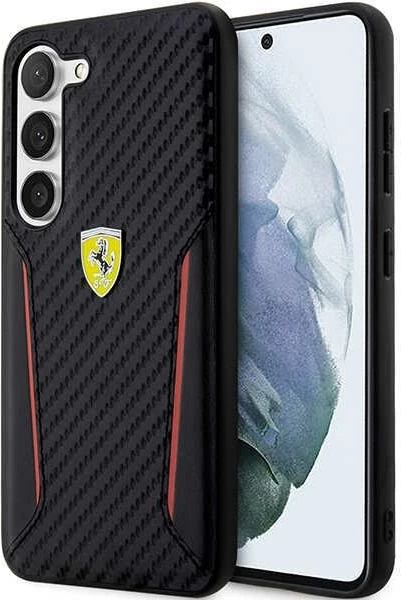 Ovitek za telefon Carbon Contrast Edges Ferrari FEHCS23MNPYK za Samsung Galaxy S23+, črn