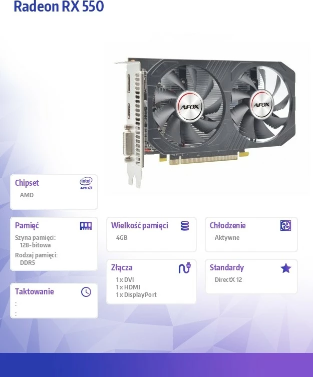 Grafična kartica AFOX Radeon RX 550, 4GB GDDR5, 128-bit, PCI-E, črna
