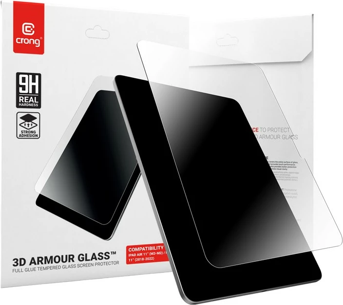 Kaljeno zaščitno steklo CRONG 3D Armour Glass za iPad Air 11 M3/M2 in iPad Pro 11, 0,33 mm