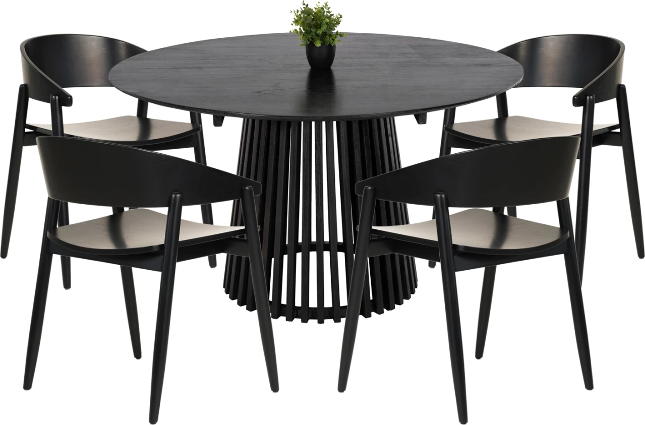 Jedilni set 5 kosov CANOP FH21077.02 okrogla miza Φ150cm in 4 jedilni stoli-črni