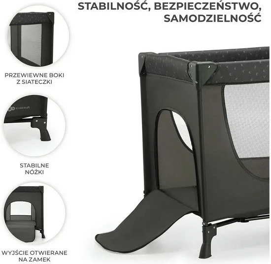 Prenosno potovalno posteljica JOY LIGHT, KinderKraft, siva