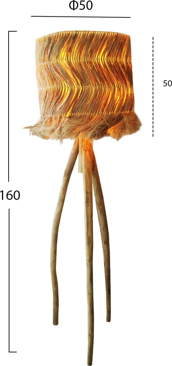 Stoječa svetilka iz vej TEAK s paralono iz abaca vlaken, Φ50x50-158Hcm, FH7765