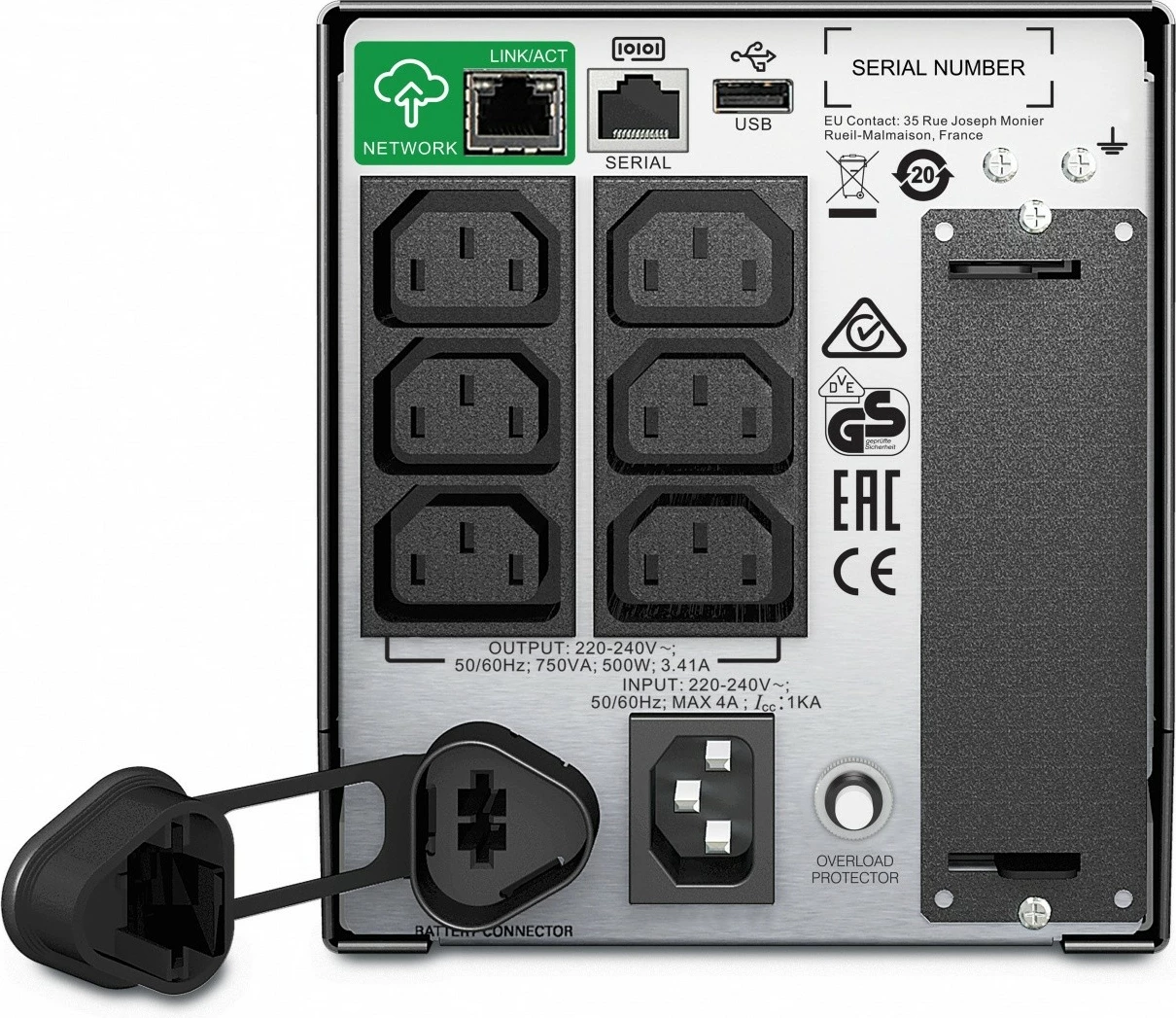 UPS naprava APC Smart-UPS SMT750IC, 750 VA, 500 W, stolpna, črna