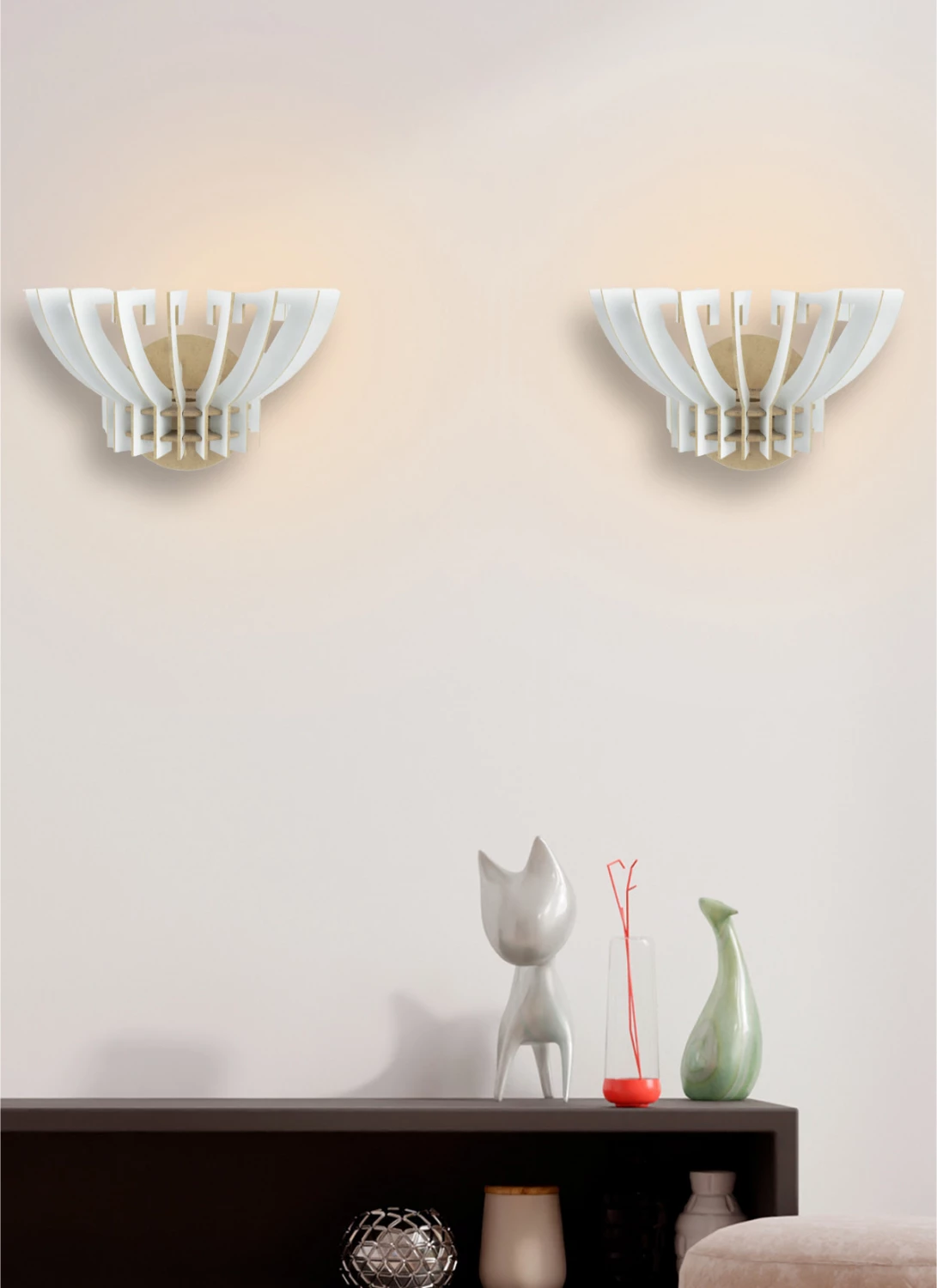 Komplet stenskih aplik 2 kosov lesenih iz MDF bele barve FH7382.01 32x22x19 cm