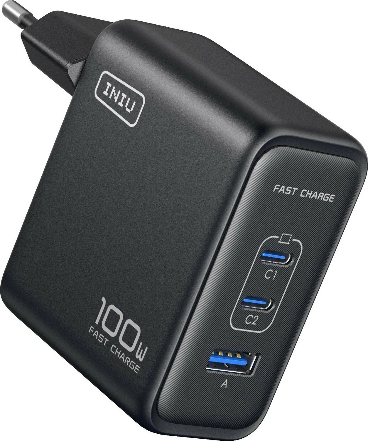 Silen polnilnik 100W INIU Leopard, 2x USB-C, 1x USB-A, črn