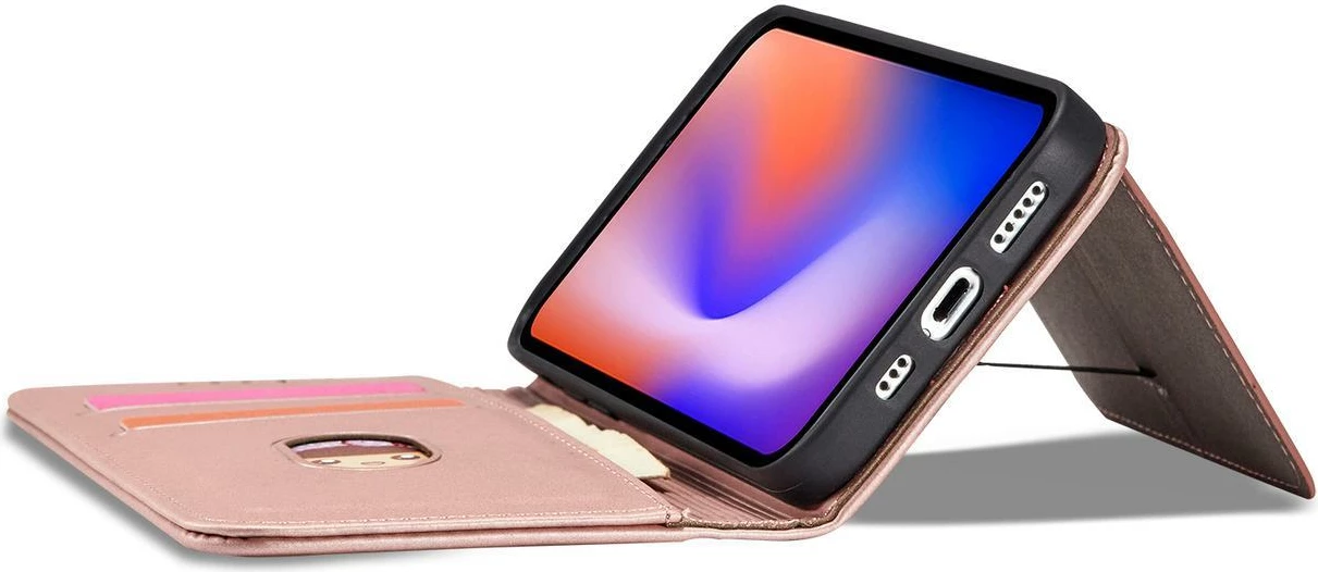 Magnetni ovitek za kartice Hurtel za iPhone 12 Pro, z denarnico in stojalom, rožnat