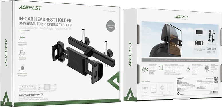 Nosilec za naslon za glavo v avtomobilu Acefast D8, za telefon in tablico, 135–230 mm, črn