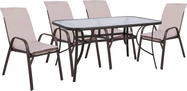 Komplet jedilne mize 5 kosov stolov s blazino in mizo 150x90 FH10570.02 rjava