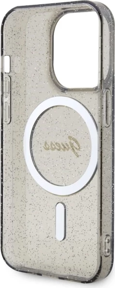 Zaščitni ovitek z bleščicami Guess GUHMP14LHCMCGK za iPhone 14 Pro 6,1", Glitter Gold MagSafe, črn