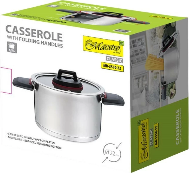 Lonec z zložljivimi ročaji, 4,2 L, nerjaveče jeklo, srebrn, Feel-Maestro MR-3530-22