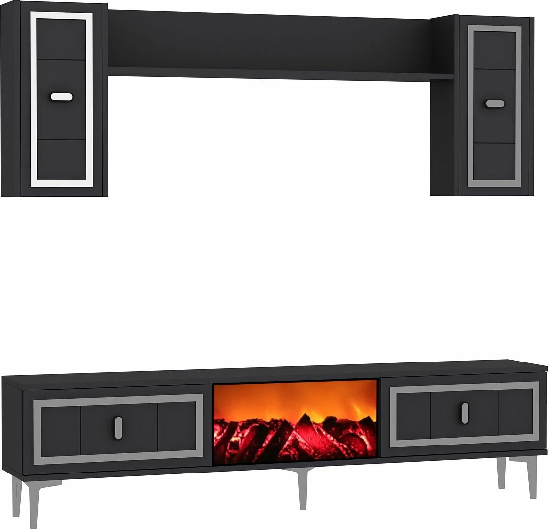 TV komoda z ognjiščem Orion, Skye Decor, antracit in srebrna