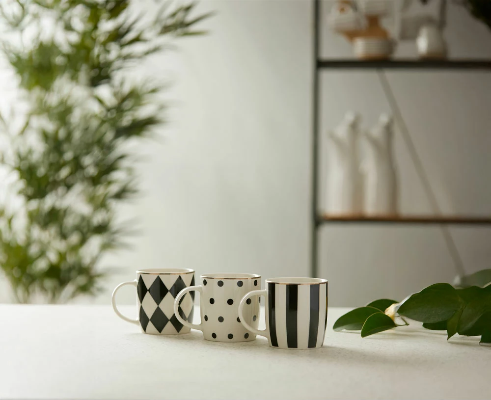 Set skodelic za espresso, 6 kosov, New Bone China porcelan, bela, črna, zlata, 7x5.1x6.8, Jolie