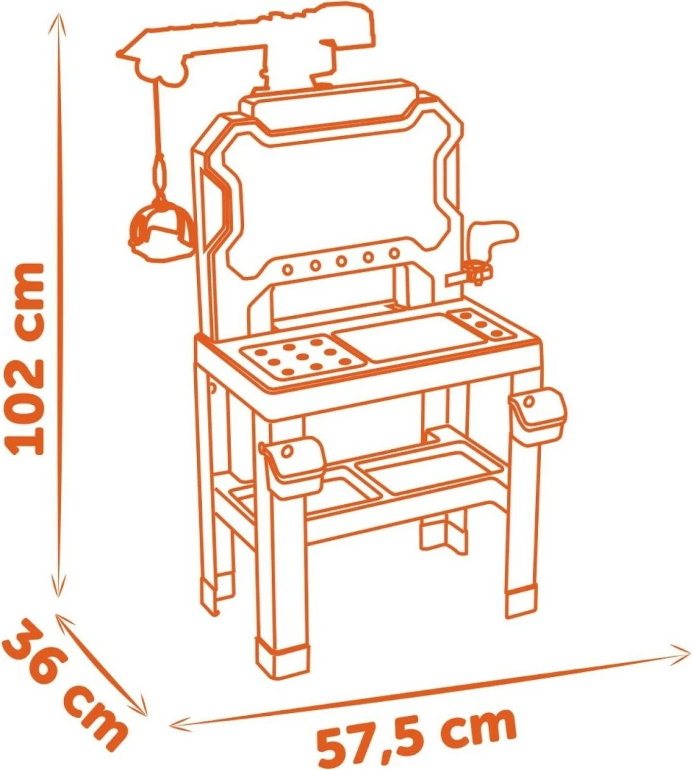 Delavnica z dvigalom Smoby Black+Decker Bricolo Builder, komplet igrač, 87 kosov