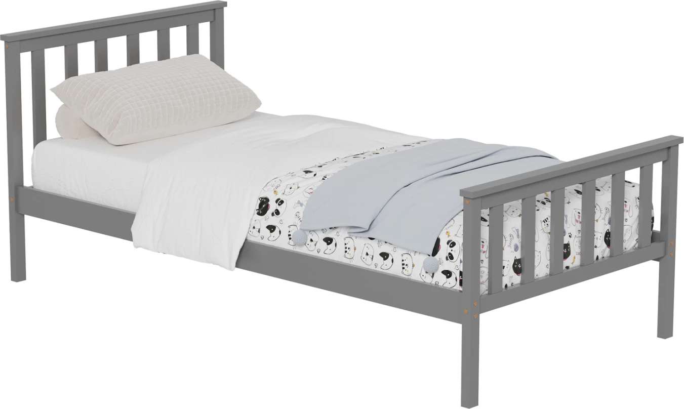 Postelja GIMLY FH675.05 iz masivnega borovega lesa v sivi barvi za vzmetnico 190x90 cm