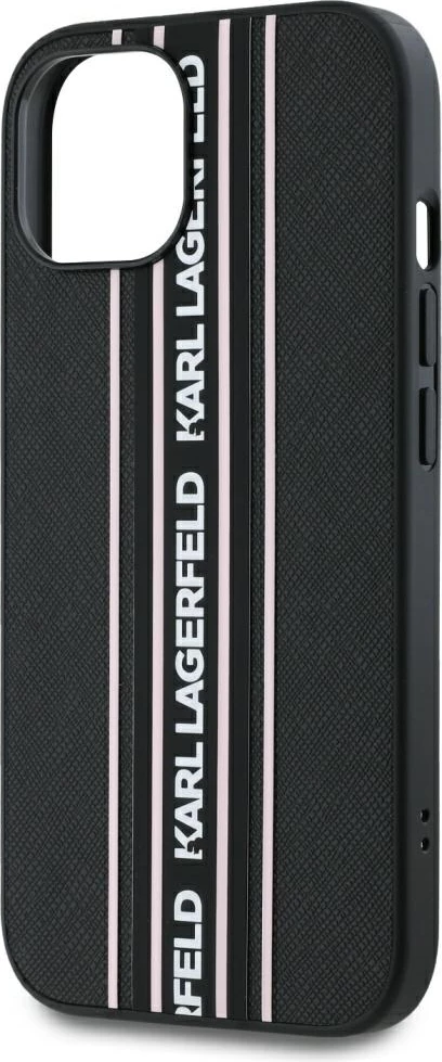 Ovitek za telefon Saffiano Athleisure Stripes Cord za iPhone 15, rožnat, Karl Lagerfeld
