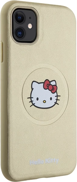 Ovitek s Hello Kitty vzorcem, usnjen videz, MagSafe za iPhone 11/XR, zlat