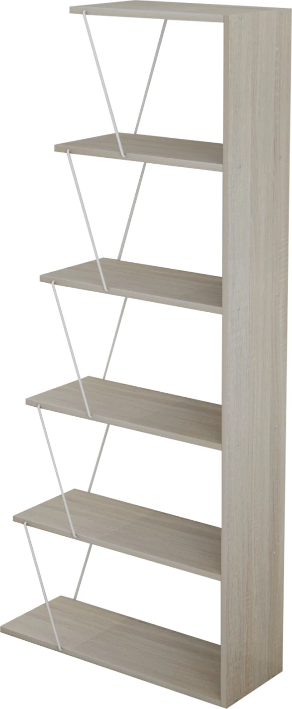 Mini knjižna omara TARS FH2241.11 sonoma melamin-bela kovinske palice 65x22-24x146Hcm