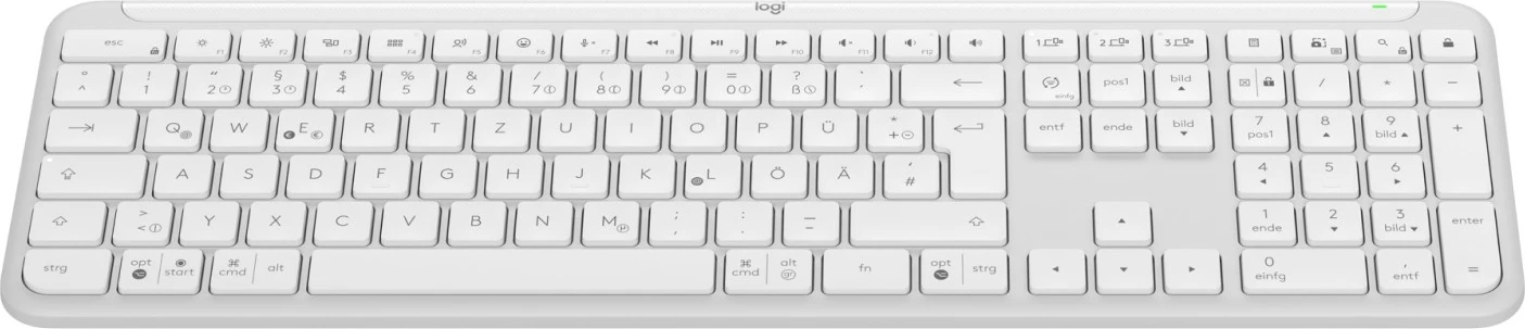 Tipkovnica polne velikosti, brezžična (RF + Bluetooth), QWERTZ, bela Logitech 920-012452