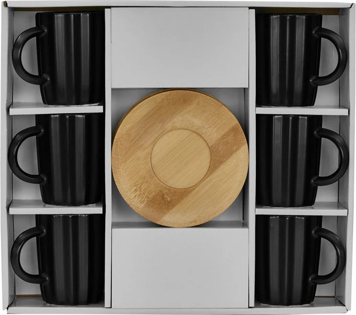 Set espresso skodelic Cactus, črn porcelan, naravni bambus, 6 kosov, 32x28x7 cm