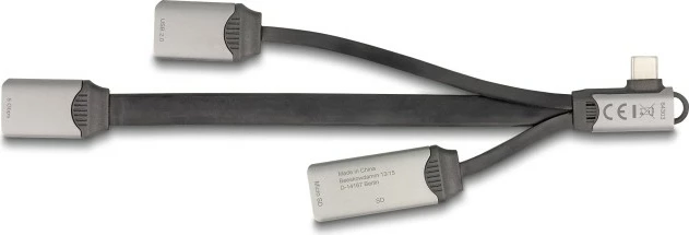 USB razdelilnik z 2 USB portoma, bralnik SD in Micro SD, USB Type-C, siv, DeLOCK