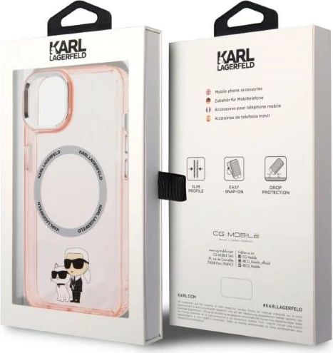 Ovitek za iPhone 14 Plus 6,7", MagSafe, rožnat — Karl Lagerfeld KLHMP14MHNKCIP