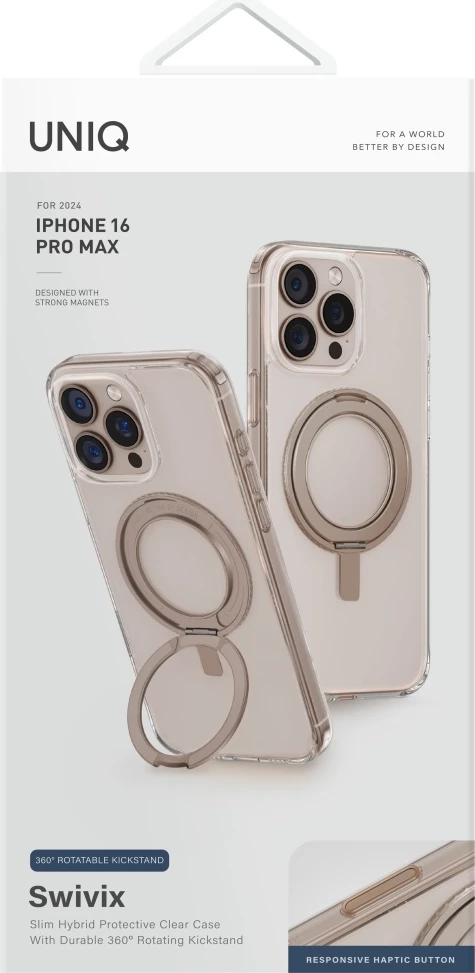 Ovitek za telefon Swivix 360 z vrtljivo nogo za iPhone 16 Pro Max, UNIQ, zlata