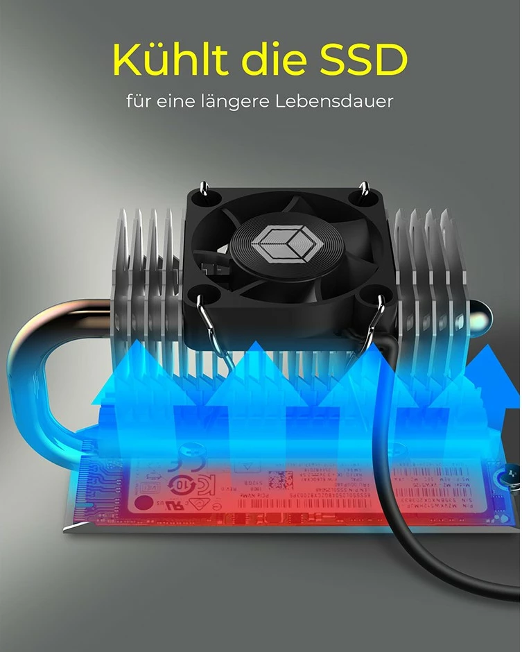 Radiator za SSD ICY BOX IB-M2HSF-705, ventilator 30 mm, 8500 RPM, srebrn