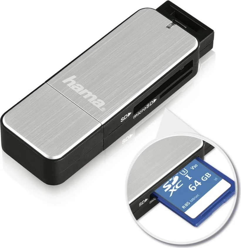 Bralnik kartic Hama 123900 SD/microSD USB 3.0, srebrno-črn