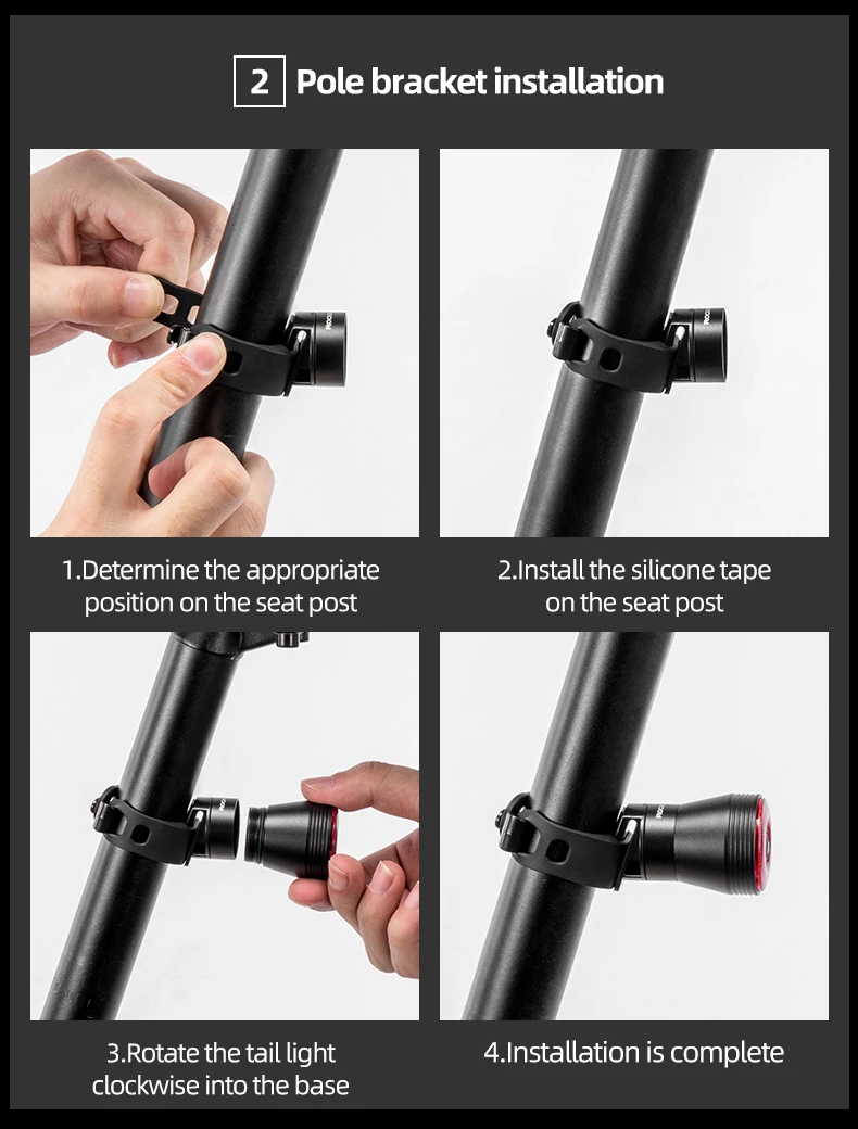 Zadnja kolesarska luč z inteligentnim zavorjenjem Rockbros Q5, črna