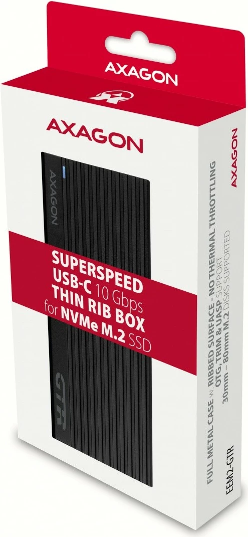 Računalniško ohišje za NVMe M.2 SSD, USB-C 3.2 Gen 2, aluminij, črn, AXAGON EEM2-GTR