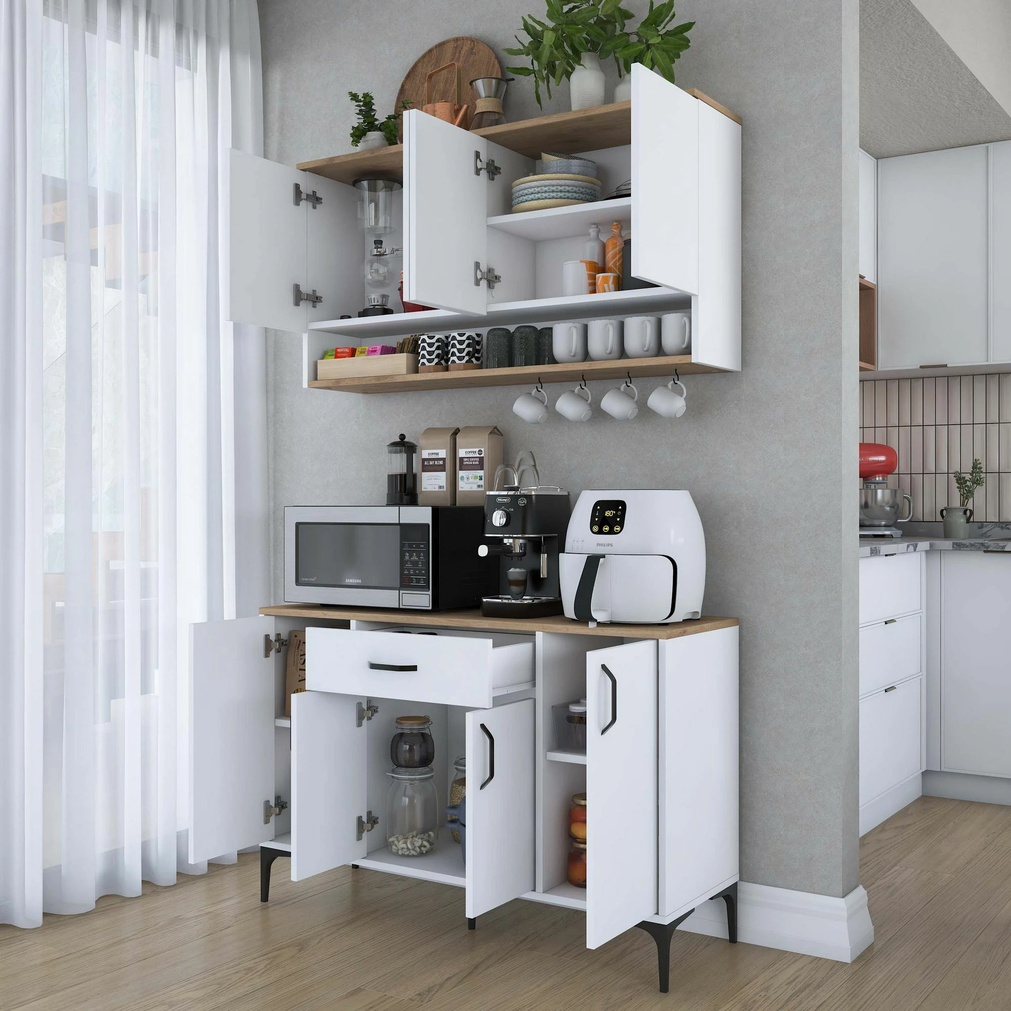 Stojalo za kavo Skye Decor, barva oreh in bela, JE203 - 3822